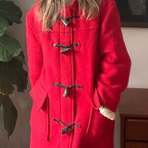 Red Burberry Duffle Toggle Coat